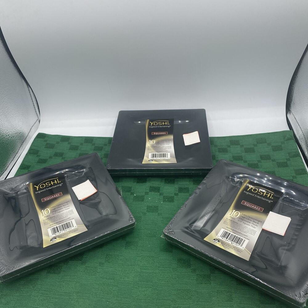 Lot Of 3 Pkg-EMI Yoshi Extra Heavy Gloss Black Disposable Plastic Square Plates